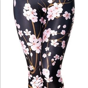Blackmilk Clothing Cherry Blossom Black Leggings